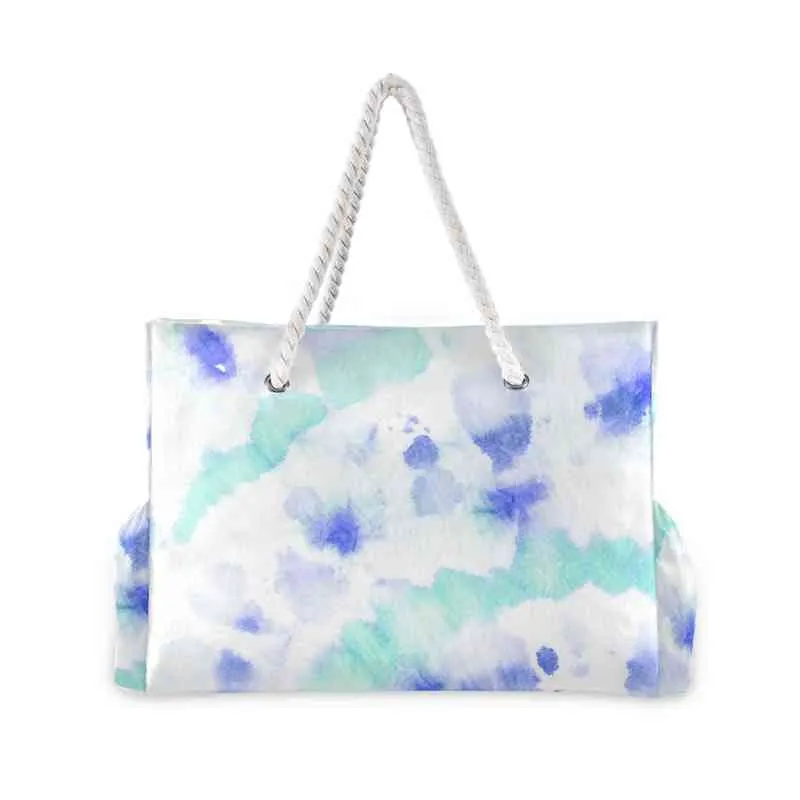 Shoppingväskor Stor kapacitet Strandväska Kvinna Vattentät Tie Die Blå Grön Splash Tote Bags Sommar Big Top-Handle Bags Shopping Bag handväska 220310