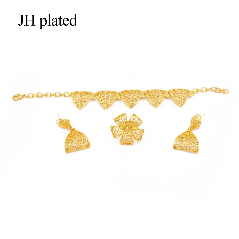 Smyckesuppsättningar 24K Dubai Gold Color Wedding för kvinnor halsband örhängen armband ring afrikanska brudgåvor krage smycken set 201222