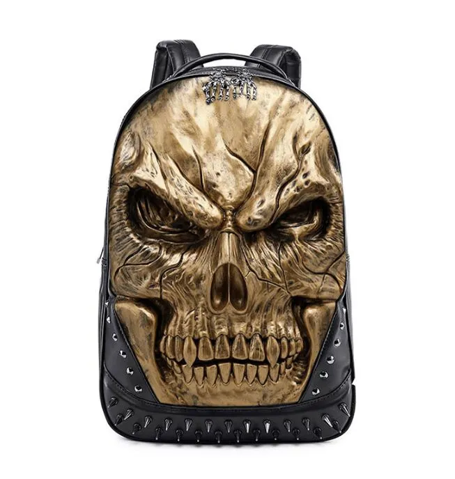 Nouveaux sacs sacs à dos de crâne en relief 3D pour les hommes Original Homme sac Rivet Personnalité Cool Rock ordinateur portable pour adolescents 264n