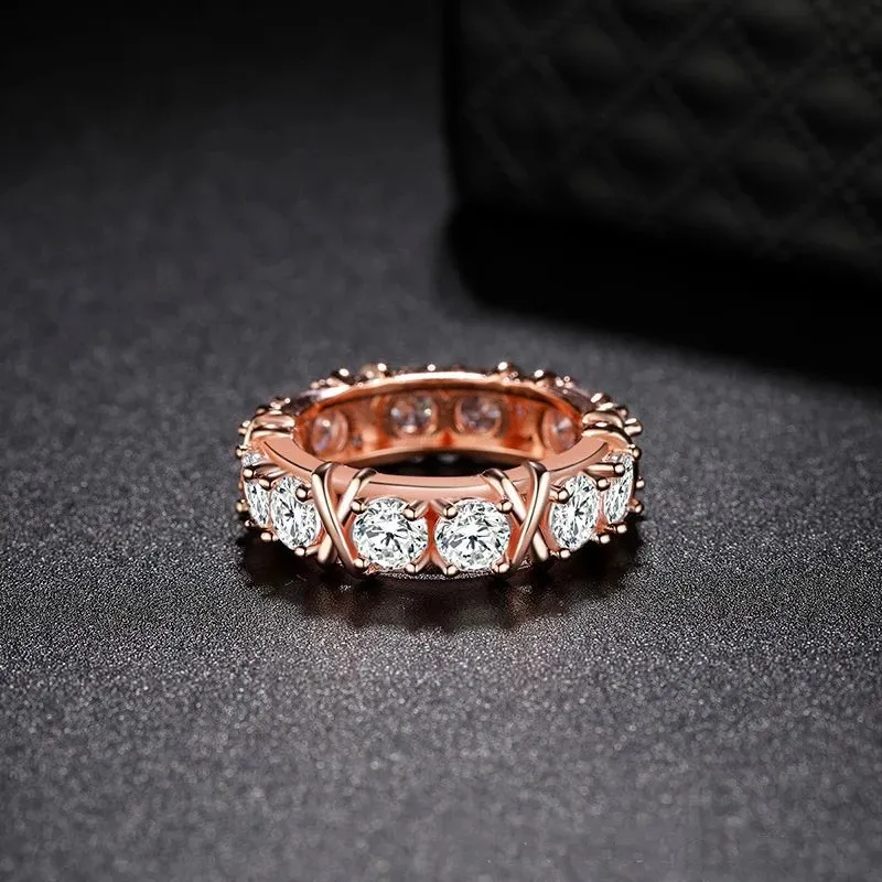 한국식 패션 S925 스털링 실버 도금 로즈 골드 크로스 다이아몬드 커플 링 라이트 럭셔리 틈새 절묘한 보석 선물