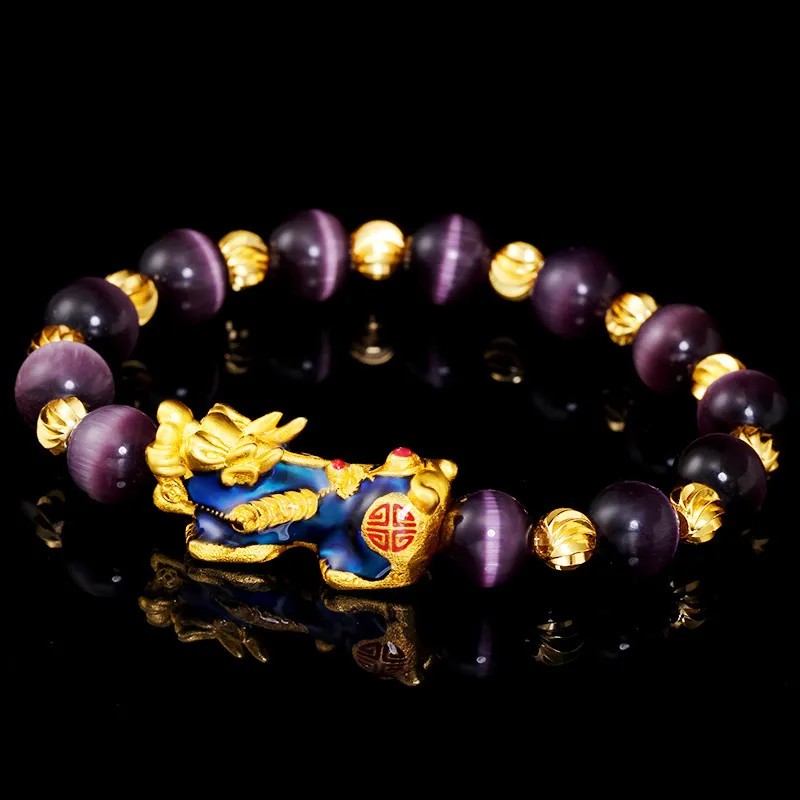 Perle di pietra braccialetto uomini donne unisex cinese feng shui pi xiu ossidiano oro ricchezza oro buona fortuna pixiu donne braccialet7488128