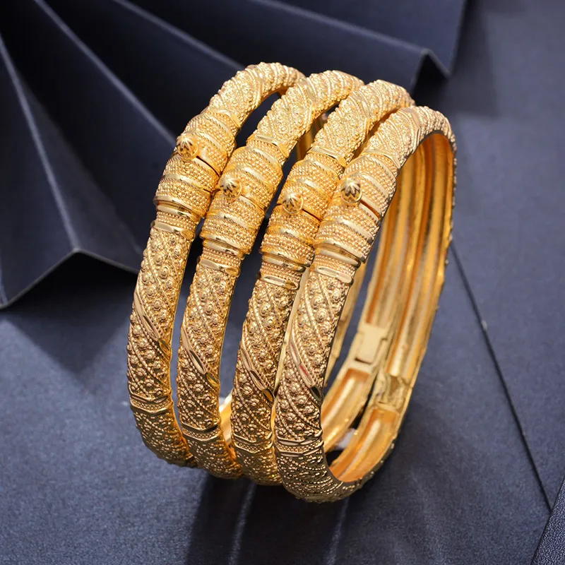 Wando 24K queen Copper Bangles Gold color Bangles For Men/Women Flower Jewelry 6cm wide Wedding bracelet gift 0930