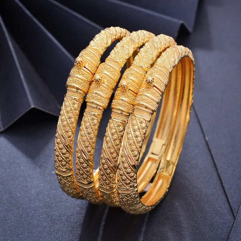 Wando 24K reina brazaletes de cobre brazaletes de color dorado para hombres mujeres joyería de flores 6cm de ancho pulsera de boda regalo 0930286a