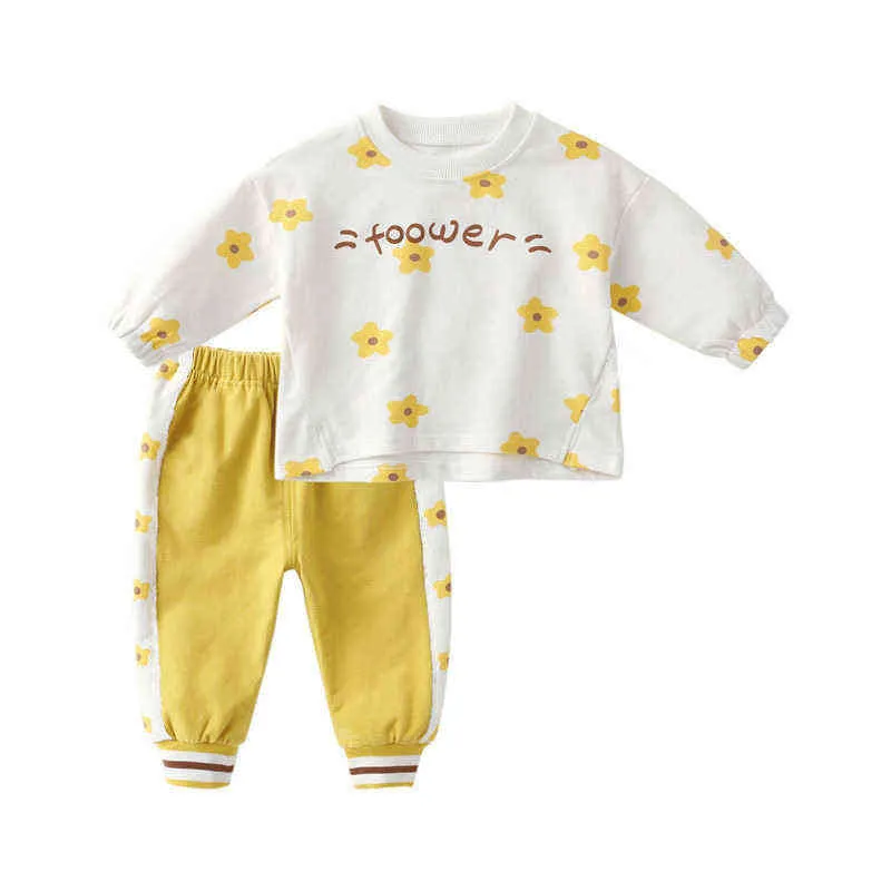 Ayı Lideri Bebek Kız Giyim Setleri 2022 Yeni Sonbahar Yenidoğan Nedensel Çiçek T-Shirt Tops Pantolon Kıyafetler 2 adet Toddler Güz Giysileri Y220310