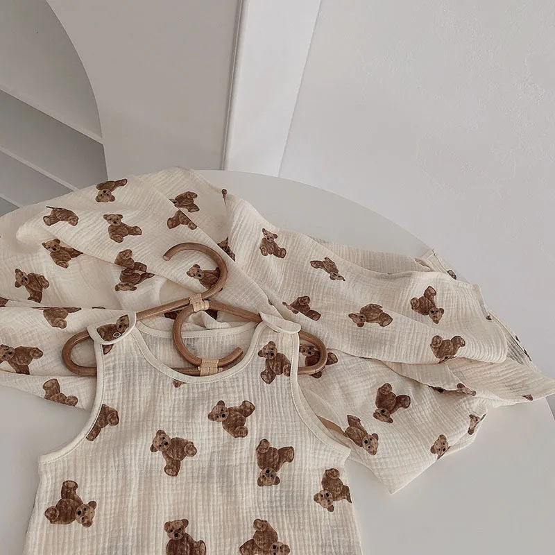 MILANCEL Autumn Baby Blankets Bear Print Cotton Casual Sleeping 220225