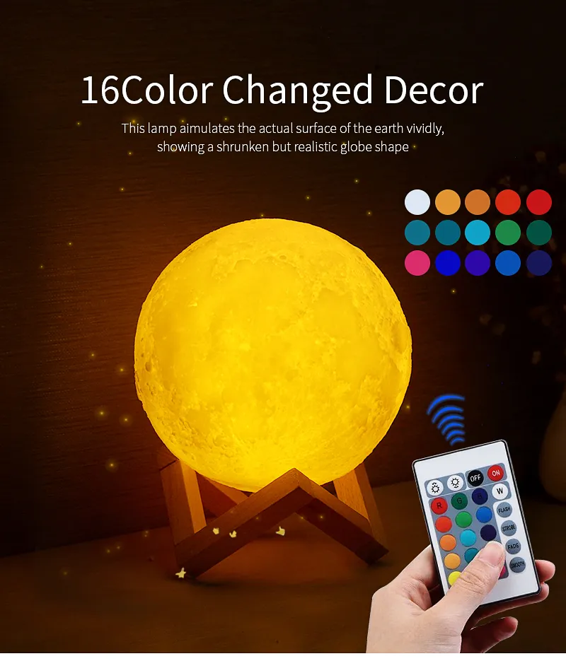 LED Moon light REMOTE CONTROL Usb holiday sleep rechargeable Creative dream table night lamp colorfully Touch Decor Bedroom GIFT240t