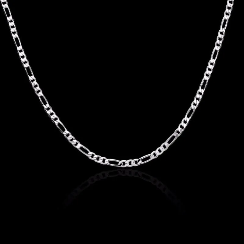 8 Sizes Available Real 925 Sterling Silver 4MM Figaro Chain Necklace Womens Mens Kids 40 45 50 60 75cm Jewelry kolye collares254d