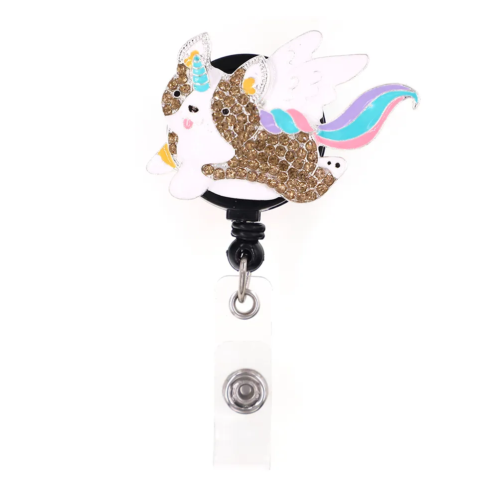 Nyaste nyckelringar Rhinestone Medical Cartoon Animal Nurse Infällbart ID Badge Holder Pull Reel279s