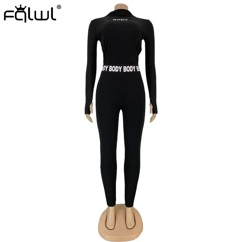 FQLWL Branco Preto Conjunto Fitness 2 Peças Feminino Terno Roupas Esportivas Roupas de Verão Manga Longa Crop Top Leggings Feminino Agasalho Feminino 201007