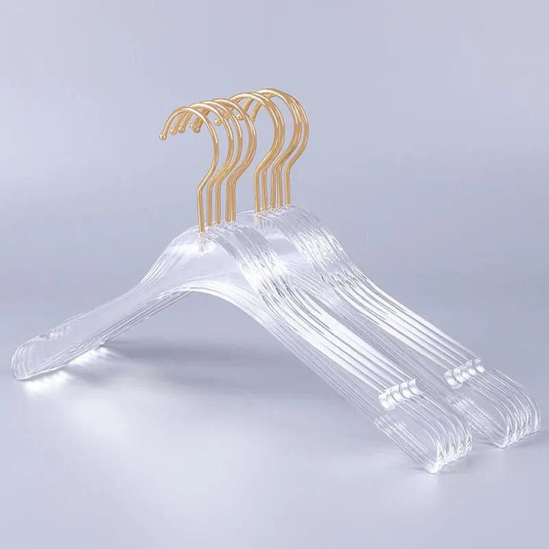 10 pezzi di grado superiore in cristallo acrilico trasparente vestiti appendiabiti con gancio dorato ganci pantaloni in acrilico trasparente con clip dorate 2012251v