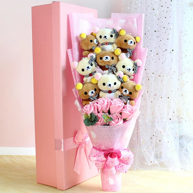 Bonito urso de pelúcia animal de pelúcia brinquedo amante rilakkuma urso buquê de flores caixa de presente aniversário dia dos namorados presente de natal3396488