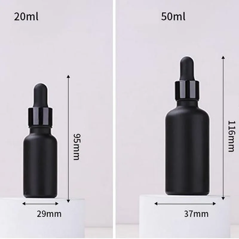 Garrafas de perfume de óleo essencial de vidro preto fosco e reagente líquido de aromaterapia de reagente líquido Bottle de aromaterapia 5ml-100ml