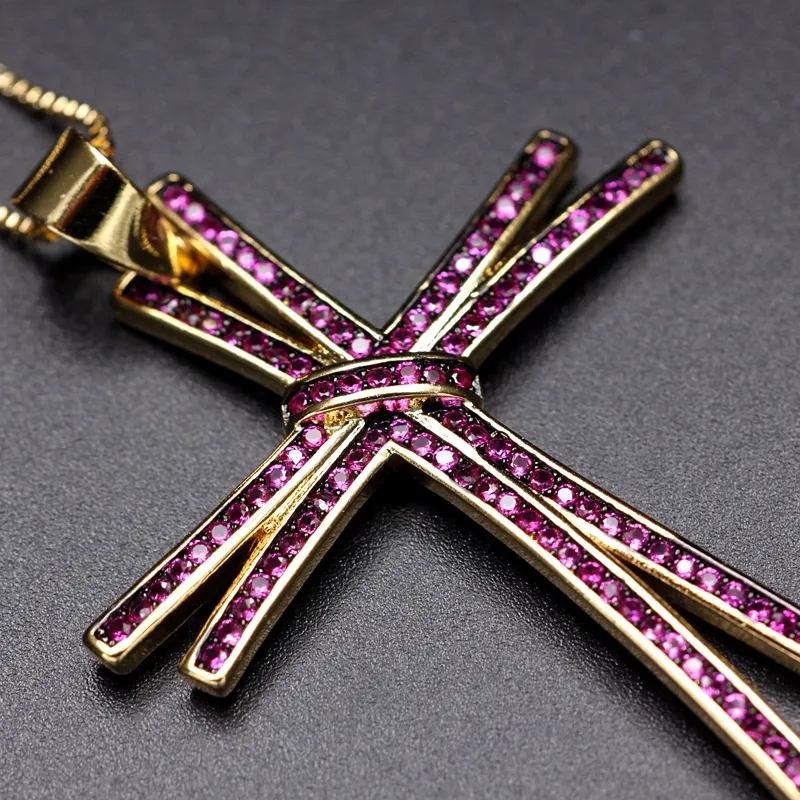 Einzigartiges Design, luxuriöse, vollständig gepflasterte Zirkonia-Kreuz-Anhänger-Halskette, goldfarbene Kette, Charme, Persönlichkeit, Damen-Halskette, Schmuck Y12257C