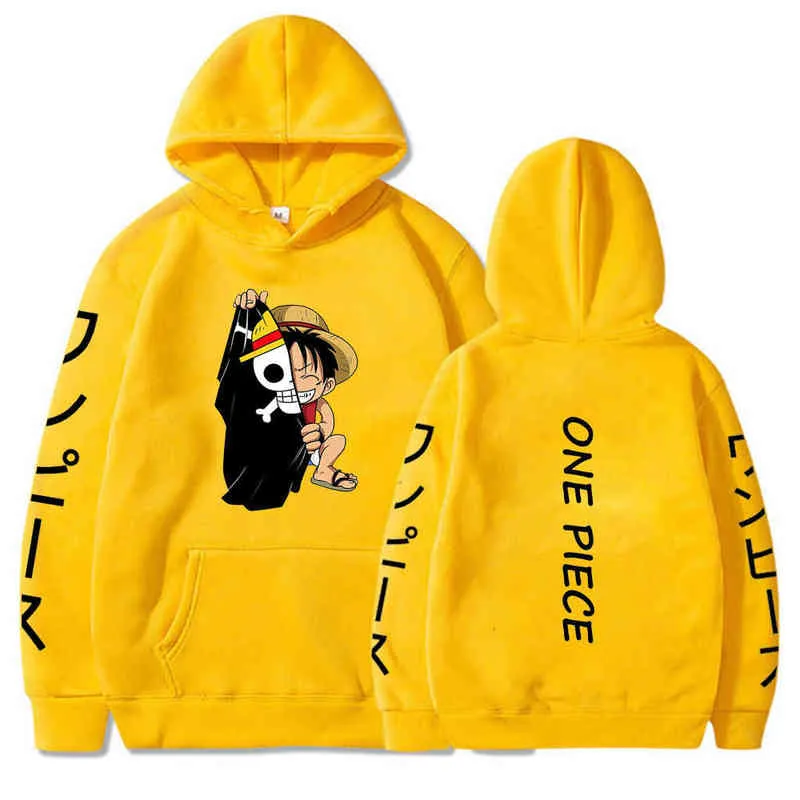 Anime One Piece Rufy Felpa con cappuccio unisex Hip Hop Donna Felpe Manga Ragazzo Ragazza Abbigliamento H1227