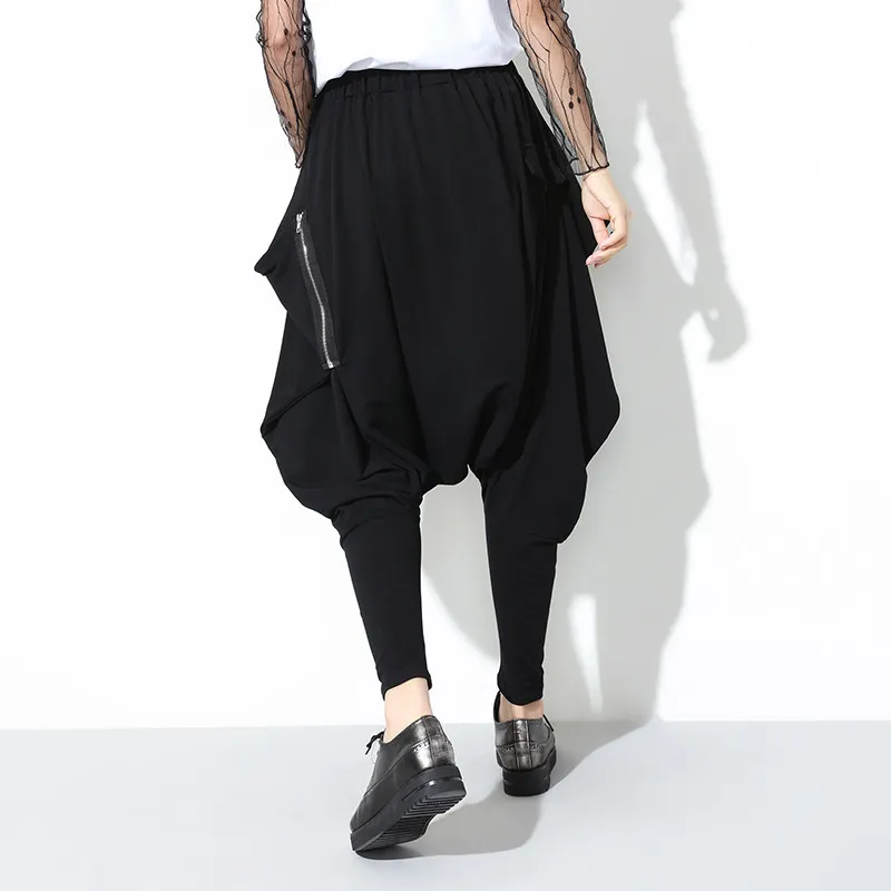 [Eam] Alta qualidade primavera moda nova solta ocasional alta elástica cintura negra harem calças femininas calças femininas yc79501 ​​201106