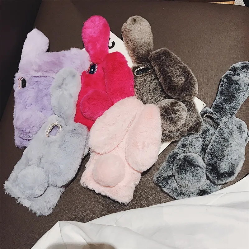 Bunny Coniglio Pelliccia Peluche Fuzzy Soffici Custodie Morbide iPhone14promax 14PRO 14plus 14 13promax 13pro 13 12 11 Pro MAX XR Lana Finta Lux6111562