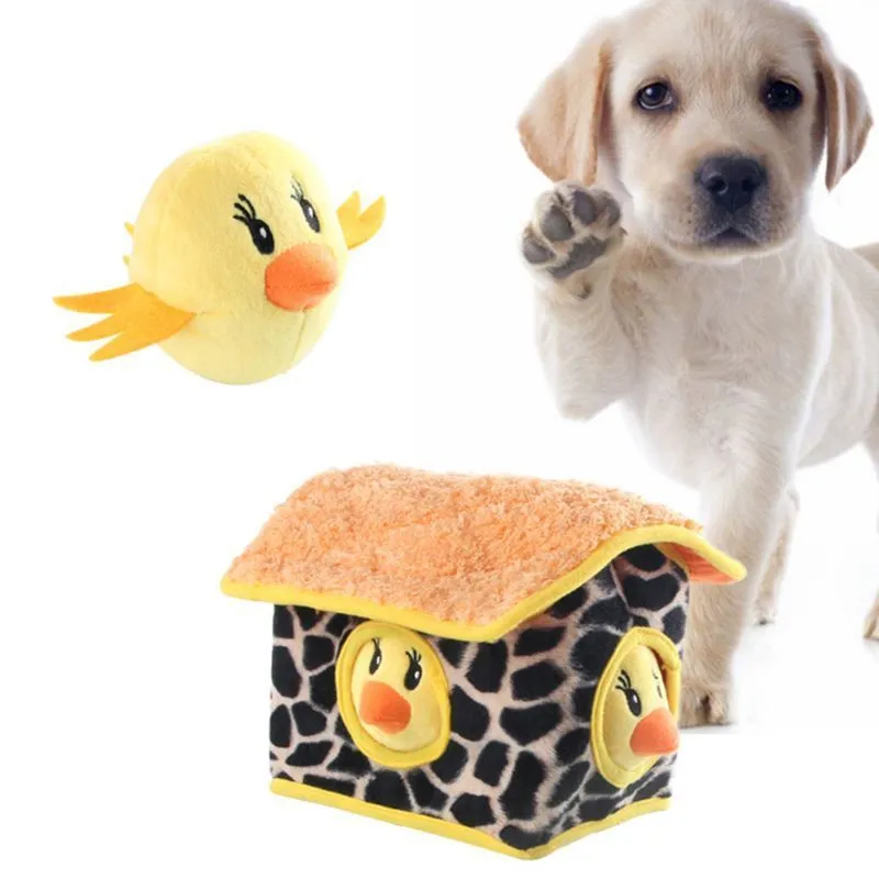 Husdjur leksak plysch kyckling form dölja sök pussel interaktiva hund squeaky chew leksaker c63b lj201125
