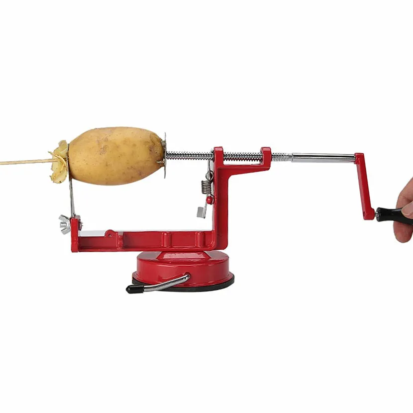 Éplucheur de pommes de terre Handy Grue à tour de pommes de terre manuelle éplucheur de pommes Trancheuse Éplucheurs en acier inoxydable avec poignée à bascule Spirale Potat T200523