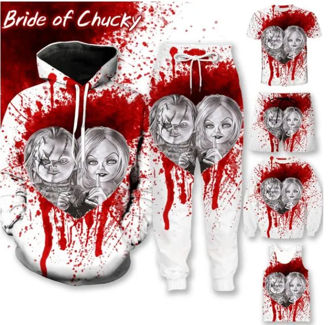 2022 새로운 패션 공포 영화 Chucky 남성 여성 3D 인쇄 하라주쿠 스타일 T 셔츠/후드/스웨터/바지/반바지/조끼