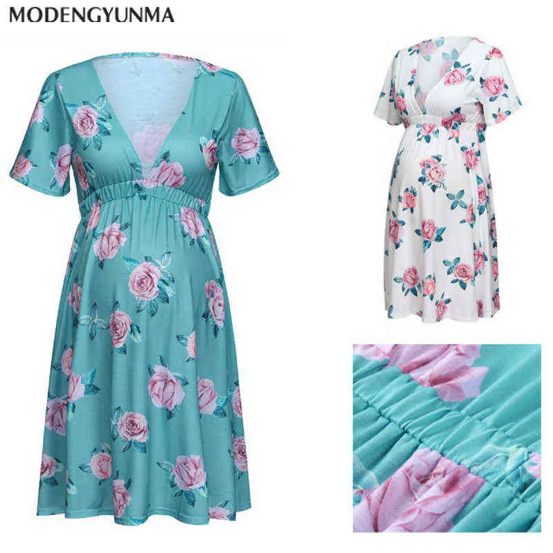 Maternidade vestidos fotografia adereços mulher mini vestido floral roupas de cauda para mulheres grávidas gravidez V Pescoço Vestido solto G220309