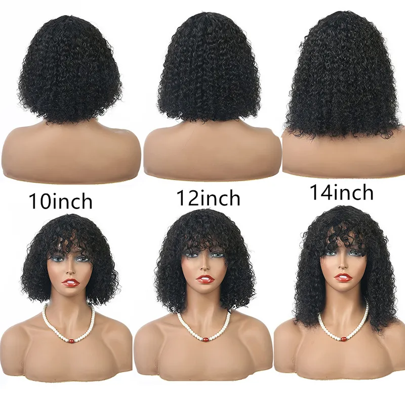 Afro kinky lockig syntetisk peruk med bangs10 12 14 inches simulering mänskliga hår peruker för vita och svarta kvinnor pelucas jc0025