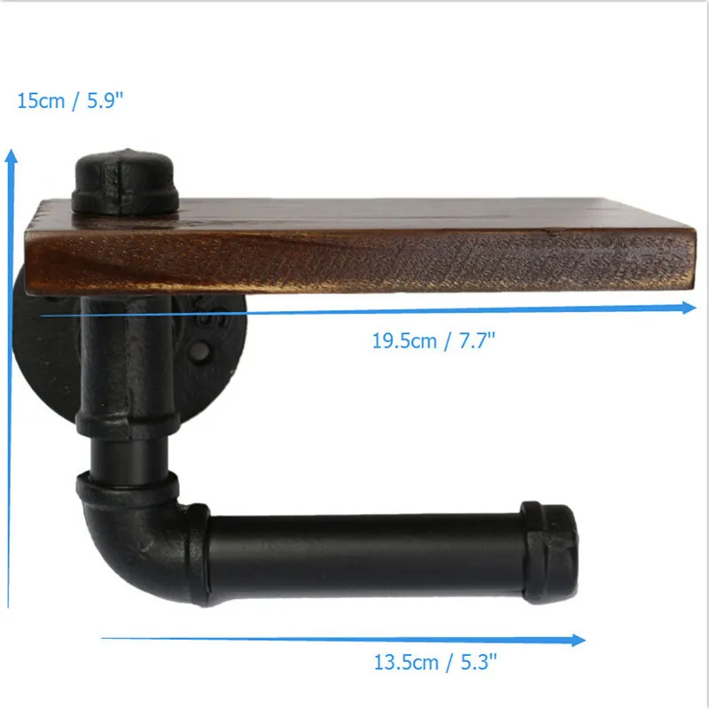 Mensole da bagno Porta carta igienica in ferro retrò industriale el Roll Tissue Hanging Rack Mensola in legno Y200108