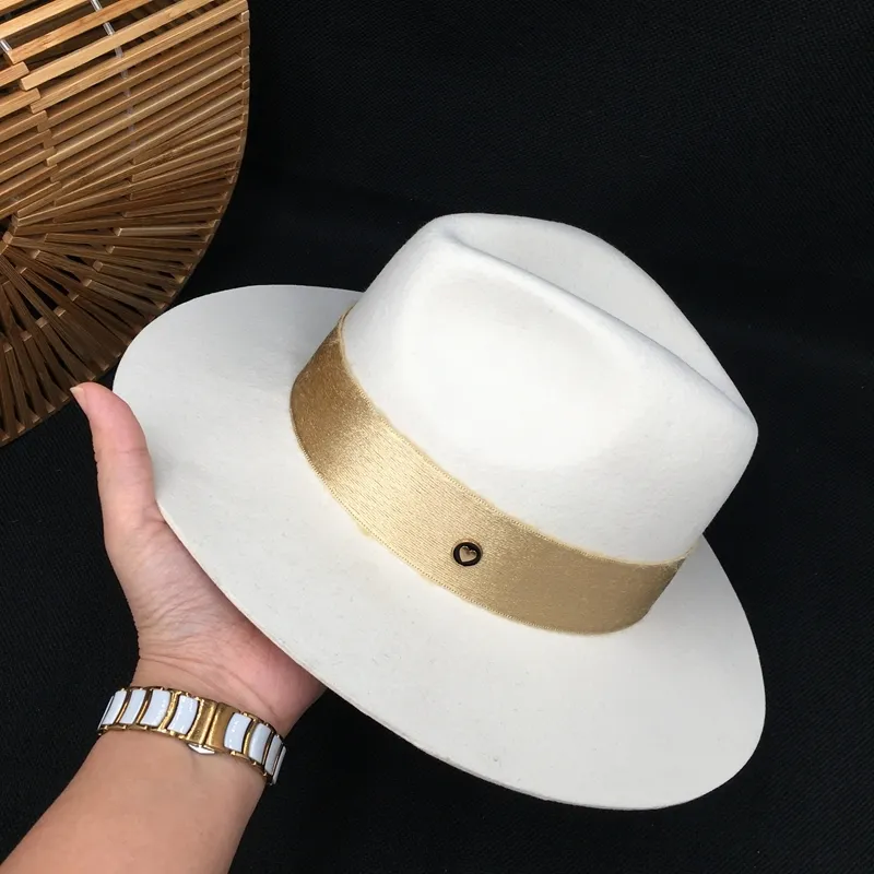Dameskappen Fedora herfst wol witte hoeden voor vrouwen met Goldren Band Vrouwelijke temperament Cap Felt Hat Vintage Panama 201013