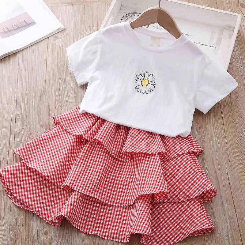 Gooporson Yaz Çocuk Giyim Çiçek Kısa Kollu Gömlek Kek Etek Küçük Kız Giyim Seti Kore Moda Çocuk Kıyafetleri G220310