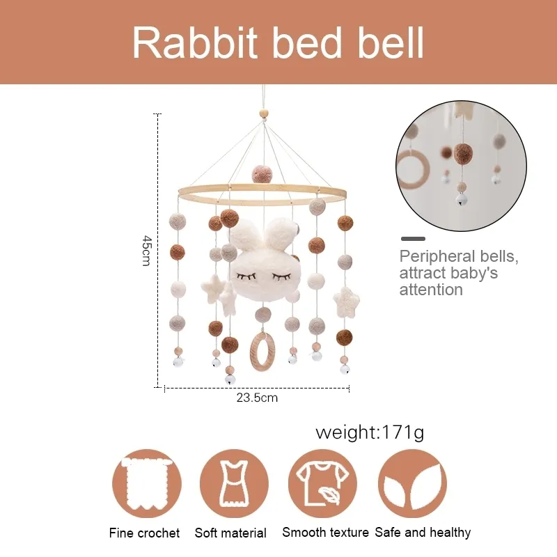 Baby Rattles Crib Mobiles Toy Cotton Rabbit Pendant Bed Bell Rotating Musik för COTS Projektion Spädbarn Träleksaker 220216
