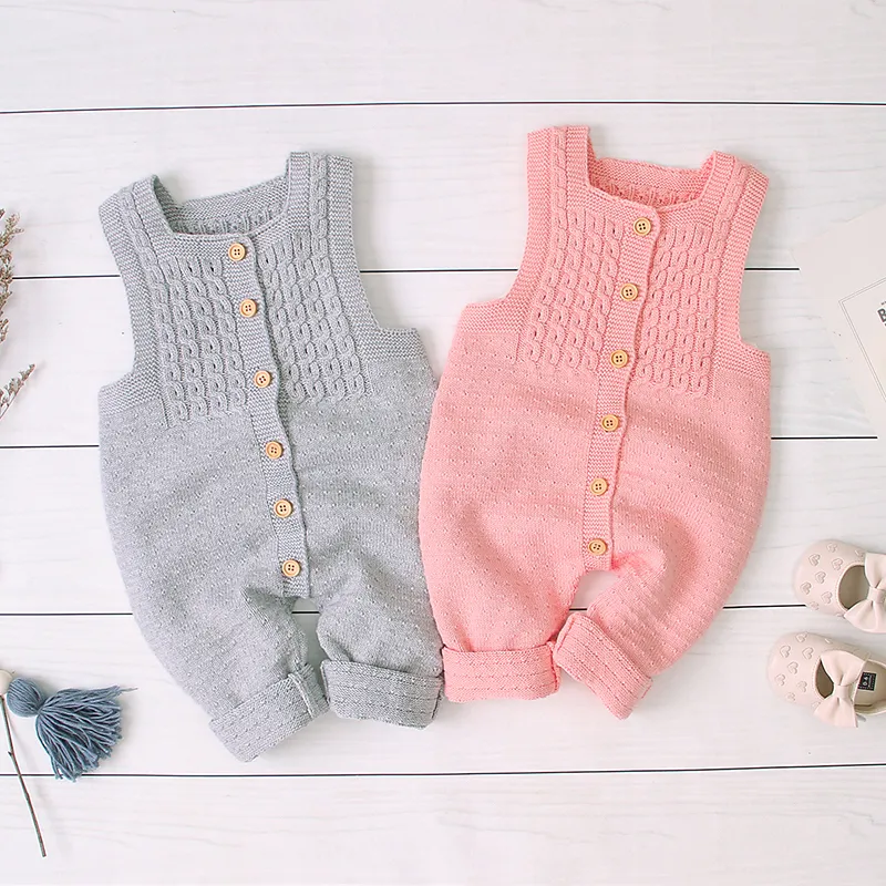 Baby Clothes Cotton Sleeveless Baby Girls Rompers Infant Newborn Ruffle Knitted Wool Romper Jumpsuit Playsuit Pajamas overalls children