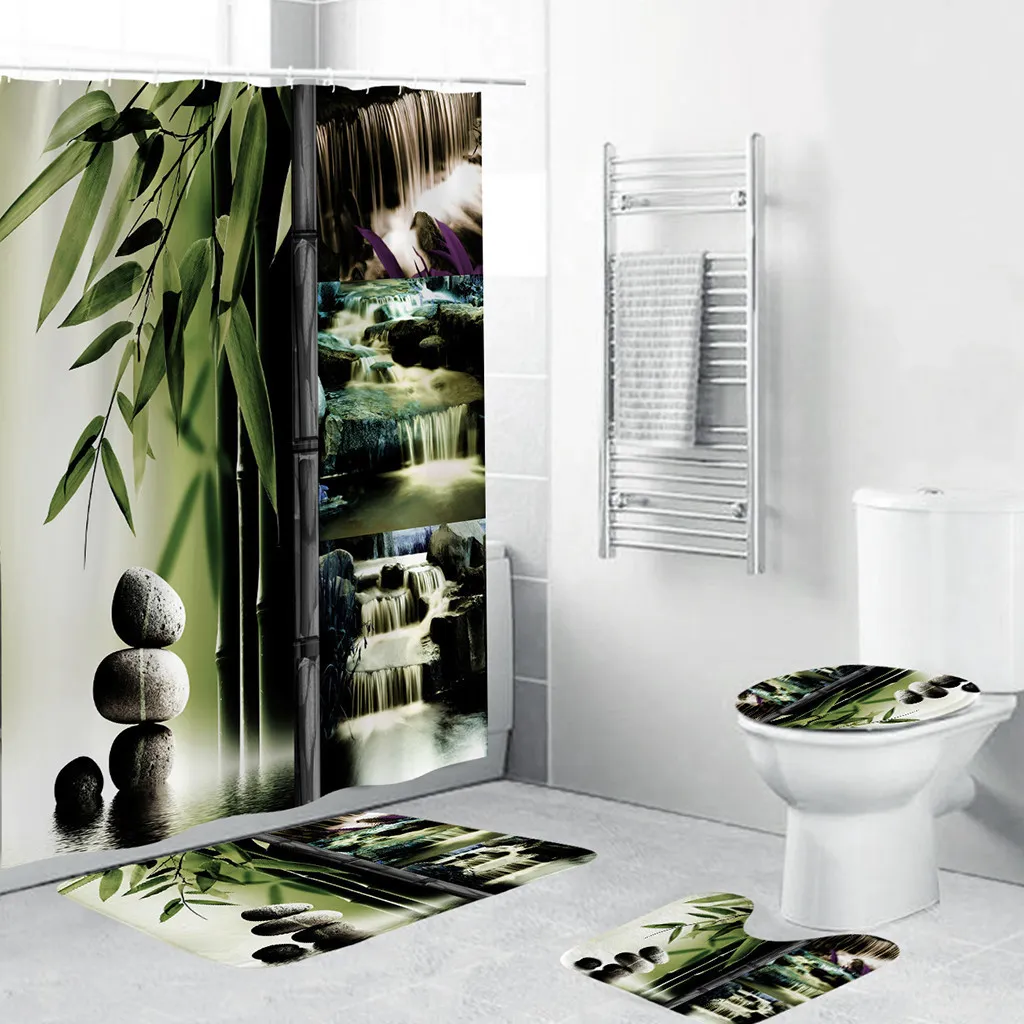 Bathroom Set With Shower Curtain Cortina Ducha Rideau De Douche Cortina De Ducha Douchegordijn Bathroom Carpet Non Slip#W T200711