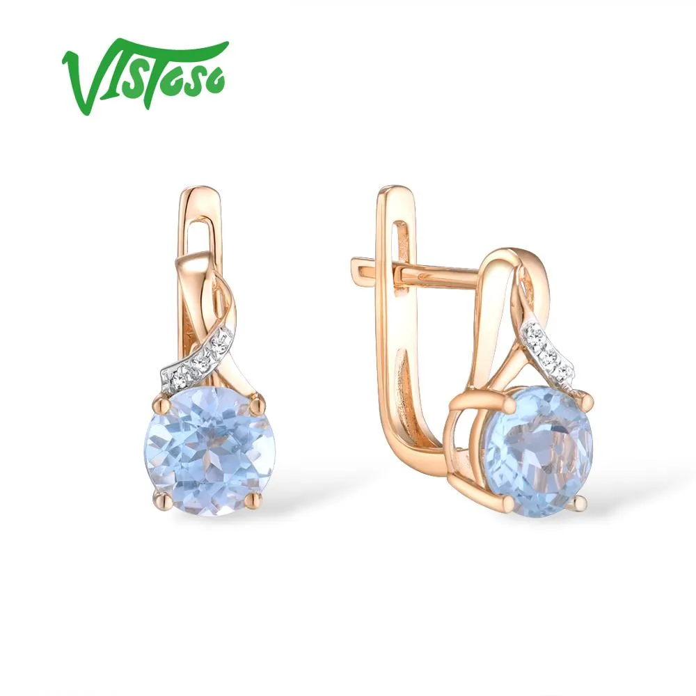 Set di gioielli donna Pure 14K 585 oro rosa scintillante cielo blu topazio orecchini di diamanti anello ciondolo set gioielleria raffinata