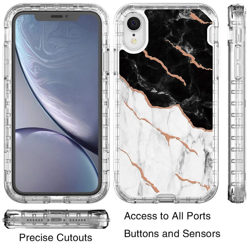 For iPhone 12 11 Pro Max Case Luxury Marble 3in1 Heavy Duty Shockproof Protection Full Cover For iPhone 12 mini XR Xs 7 8 Plus Note 20 S20