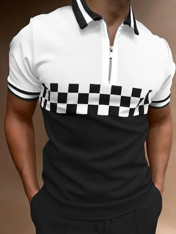 Summer Fashion Patchwork Kort ärm toppar för män Slim Polo Shirt Casual Men's Turn-Down Collar Zip-up Polo Shirts 220308