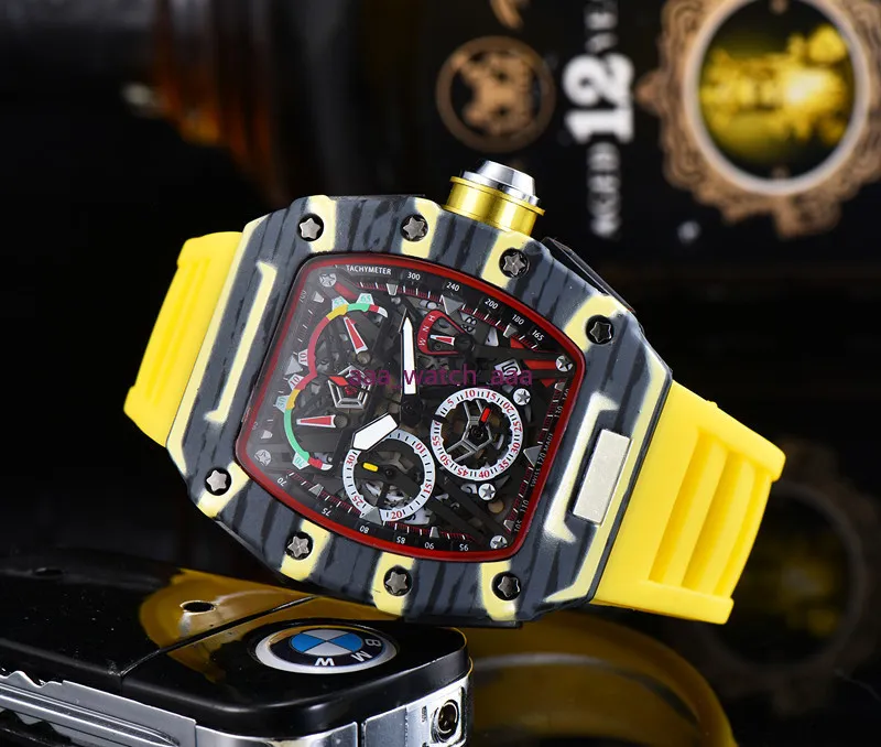 R 2020 3A 6-pin zegarek limitowany zegarek męski Top luksusowy pełny kwarcowy zegarek silikonowy pasek reloj hombre prezent223o