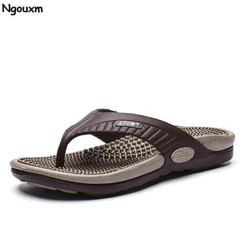 Terlik Ngouxm Yaz Büyük Boy Gençlik Erkekler Masaj Kaymaz Serin Dış Flip Flop Nefes Kalın Soled Toe Sandalet 220302