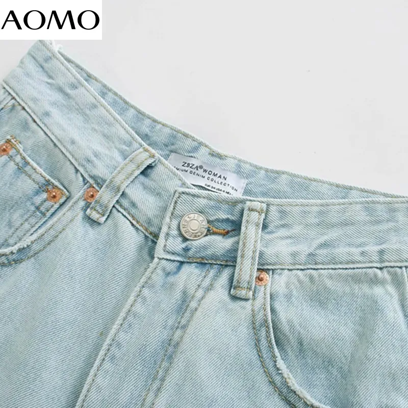 AOMO moda donna jeans a vita alta pantaloni tasche dei pantaloni pantaloni in denim femminile con cerniera 4M333A