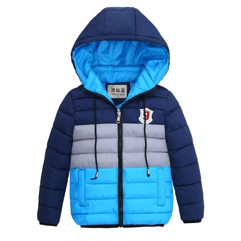 Jackets 4-8 Years Old Winter Thick Warm Hooded Boys Jacket Fashion Striped Zipper Down Outerwear For Kids Children Birthday Present 220928