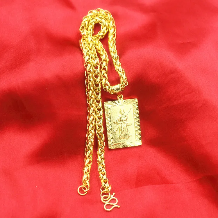 Übertriebene lange Ketten 24K Gold Breite Halskette für Männer Schmuck Große Goldhalskette Buddha Chinesischer Drache Totem Halskette für Männer Y1220
