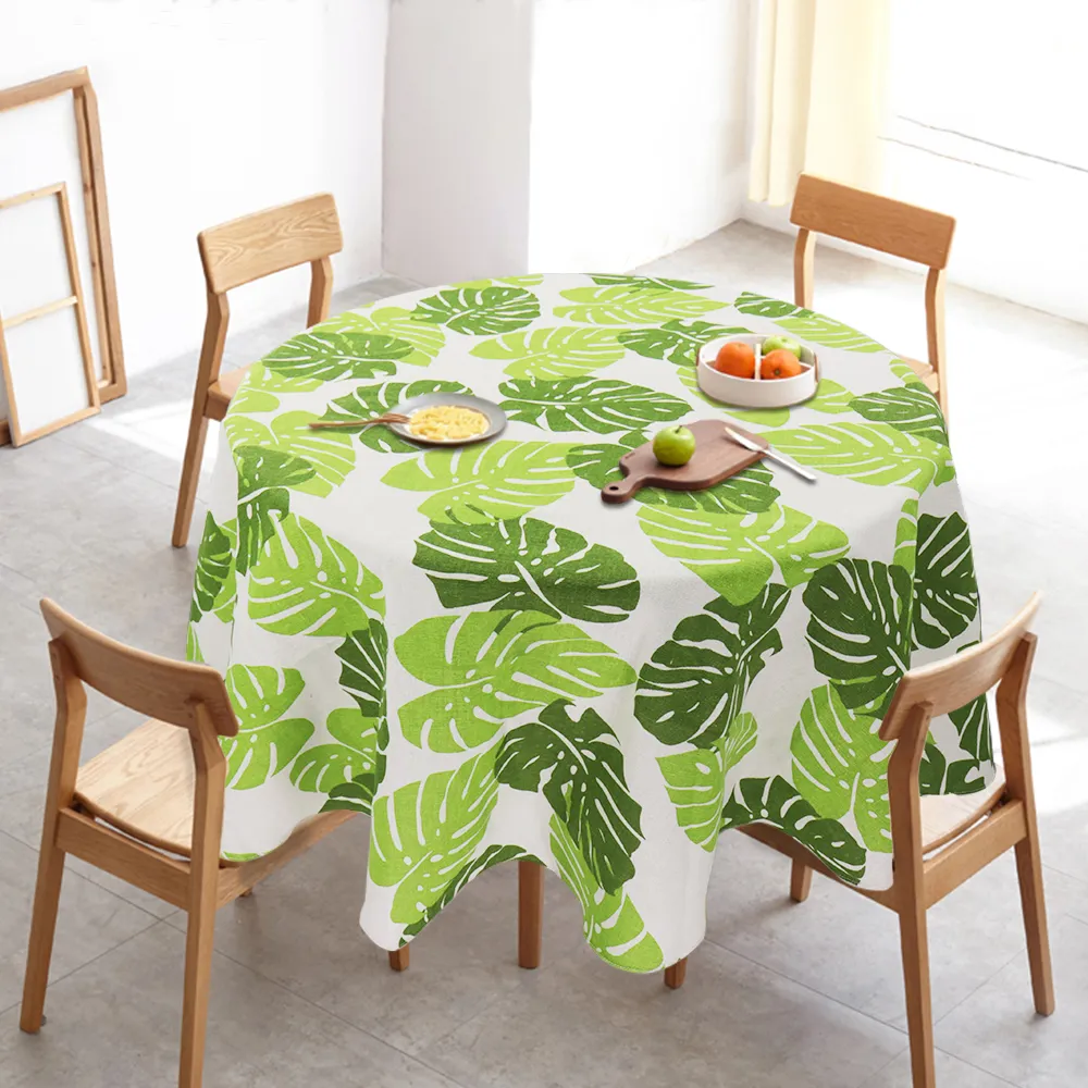 150cm nappe coton lin nappe ronde table à manger couverture nordique imprimé décor à la maison blanc vert cache-poussière pour la cuisine LJ201223