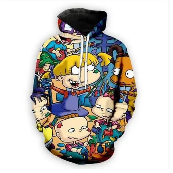 Nuovi uomini donna Cartoon Rugrats anni '90 divertente stampa 3D moda tute pantaloni Hip Hop con cappuccio MH0224234o