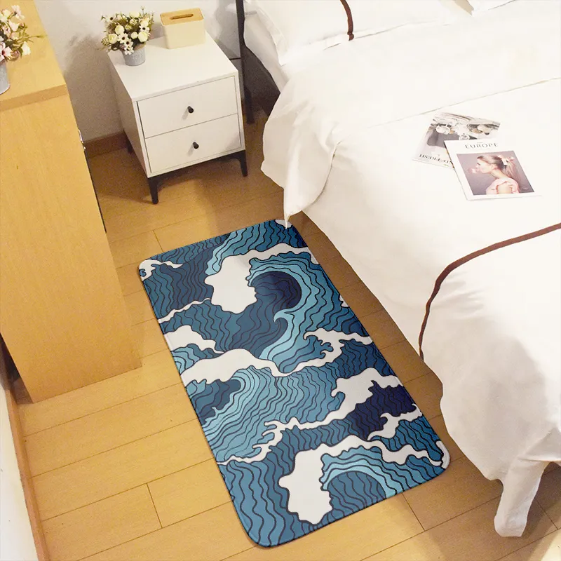3D Drukowane Japońskie Wave Ukiyoe Carpet Nowoczesny Salon Wodoodporna Mata Drzwi Korytarz Kuchnia Kąpiel Flanel Home Decor Rug 220301