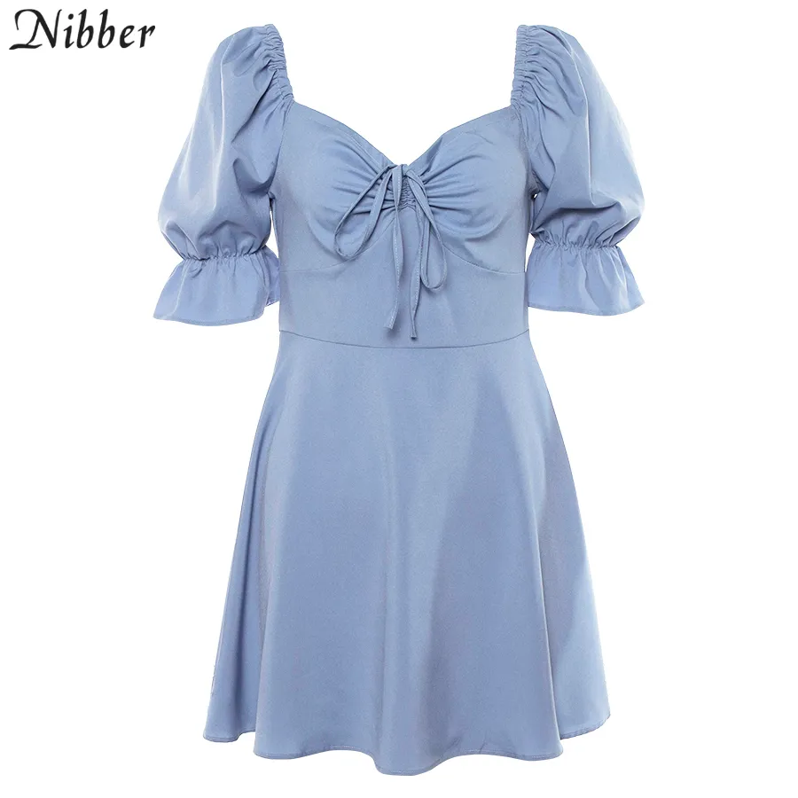 Nibbersummer élégantes dames de bureau mini robes plissées femmes soirée robes de mode mujer à volants conception arc robe Slim T200521