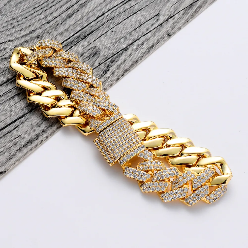 13mm Brass Setting Zircon Bracelet Hip hop Iced Out Zircon Cuban Chain Bracelet Men`s Jewelry Copper CZ Cuban Bracelet B029