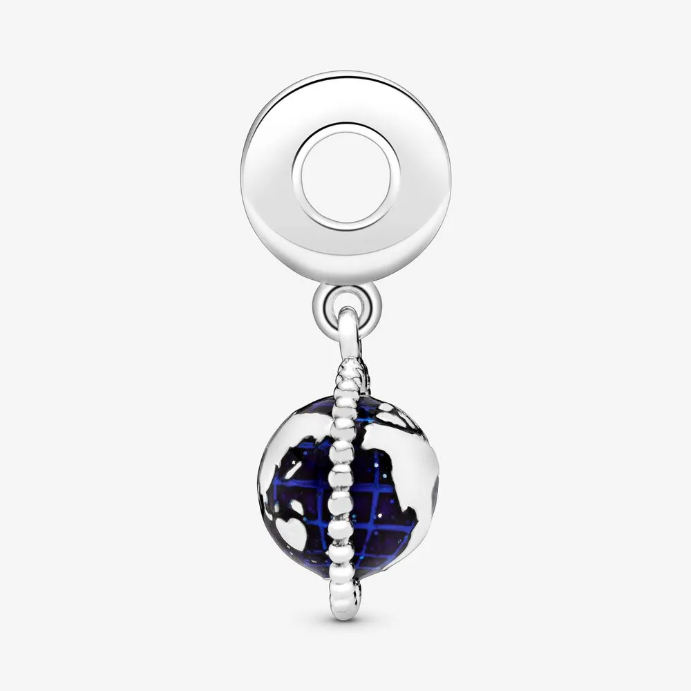 100% 925 Sterling Silver Spinning Globe Dangle Charms Fit Original Bracelet à breloques européen Mode Femmes Mariage Fiançailles Jewelr265i