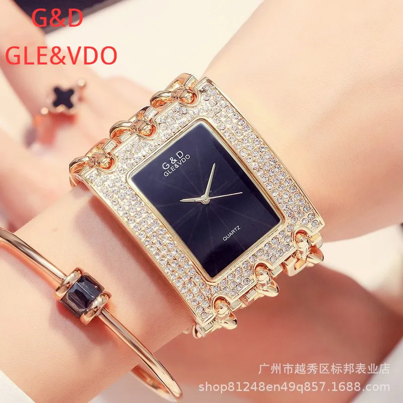 Diamond Gaishideng Außenhandel grenzüberschreitend heiße Dreiketten große mit Diamanten eingebettete Quarz Womens Watch Watch nicht-mechanische Uhren Armband 8909425