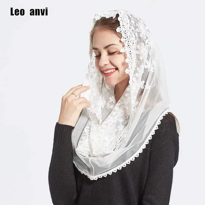 Leo Anvi Lace Infinity Scarf Women Ivory White Mantilla Traditionell katolsk kapell Veil Hijab Scarf and Wraps Muslim Hijab1189e