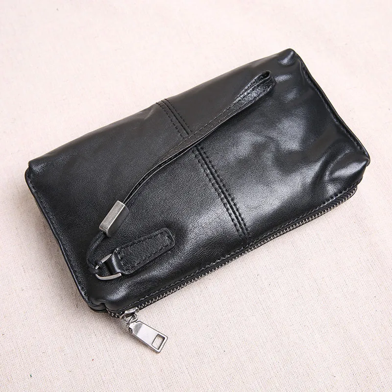HBP Aetoo Men's Clutch Bag Herrläder stor kapacitet Retro Casual Top Layer Cowhide Long Wallet Soft Leather Phone CA277H