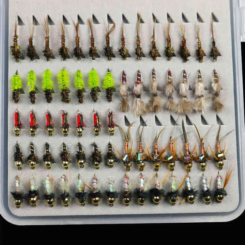 ICERIO Ultra-thin Portable Nymph Scud Midge Flies Kit Assortment with Box Trout Fishing Fly Lures 220107