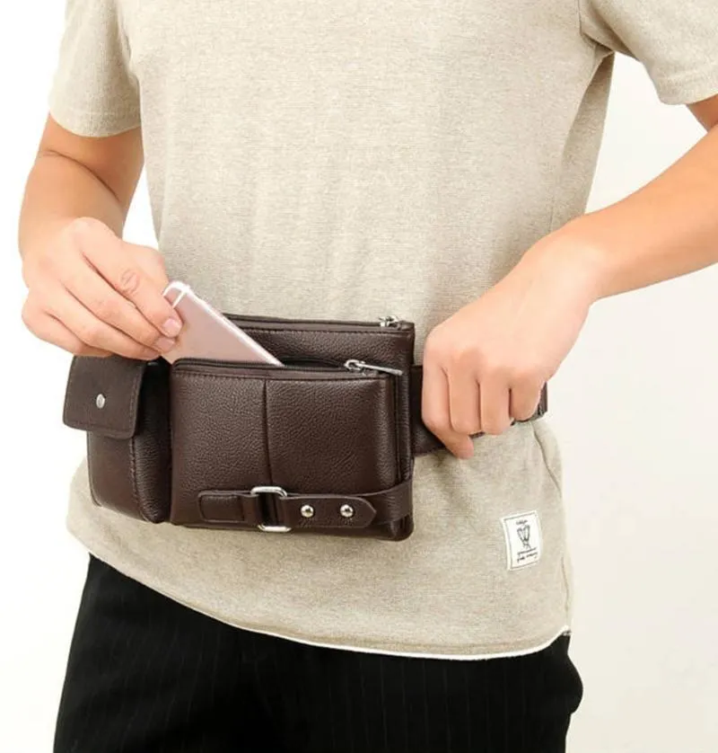 Sacs de taille Fanny Pack noir étanche, sac de ceinture d'argent pour hommes, portefeuille de voyage pour adolescents, Sports de plein air 225G